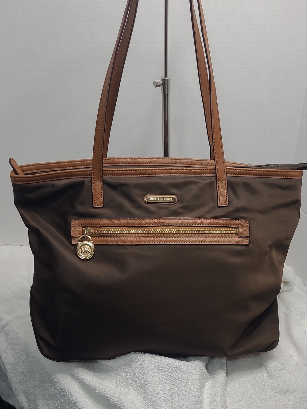Michael Kors Brown Tote with Tan Leather Trim and Gold Hardware